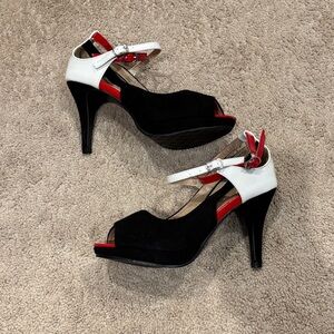 Elegant Black, Red, and White Women's Heels NWOT